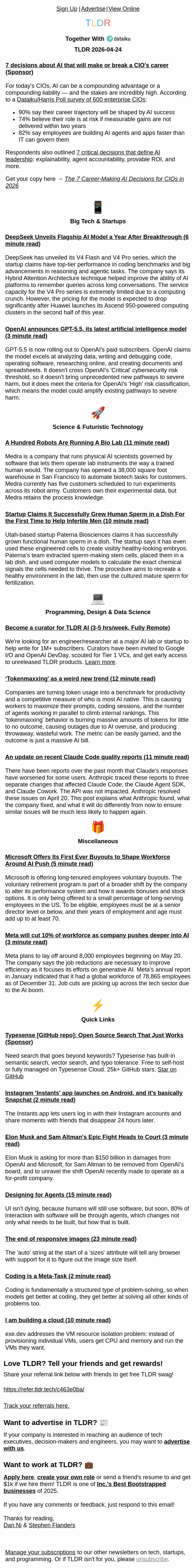Newsletter preview: DeepSeek v4 🐋, GPT-5.5 🤖, tokenmaxxing 📈