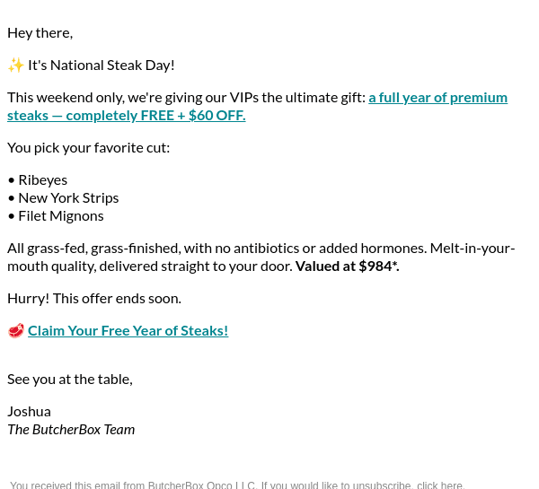 Newsletter preview: 🚨National Steak Day: FREE Steaks + $60 Off