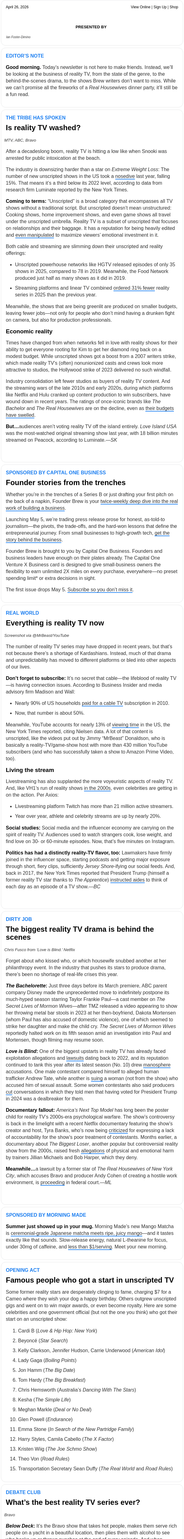 Newsletter preview: ☕ Reality TV Brew