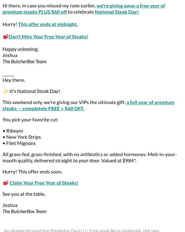 Newsletter preview: Last call 🔥 $60 OFF + FREE steaks!
