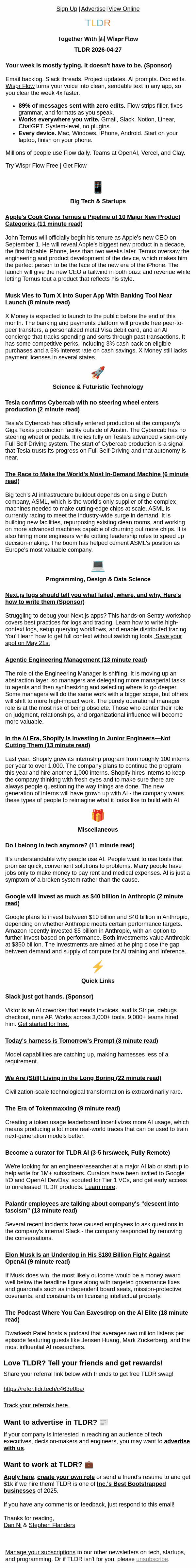 Newsletter preview: Apple's new products 📱, Tesla Cybercab production 🚕, agentic eng management 🧑‍💻  