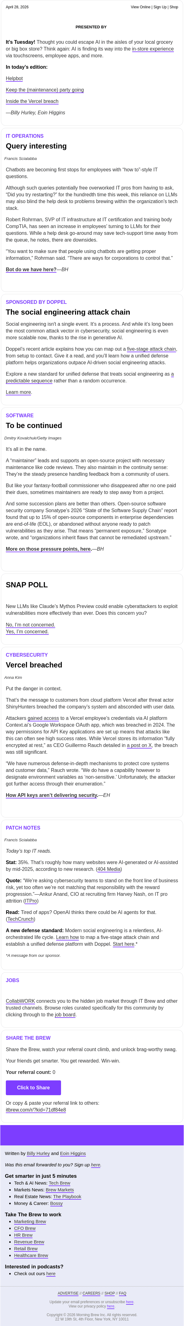 Newsletter preview: ☕️ Employees are turning to LLMs before the help desk