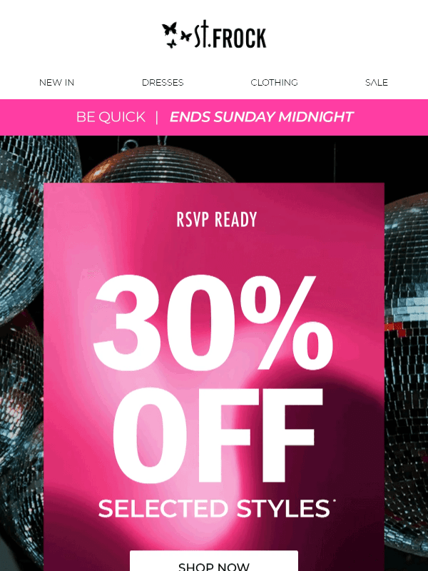 Newsletter preview: Ends Tonight: 30% OFF Selected Styles