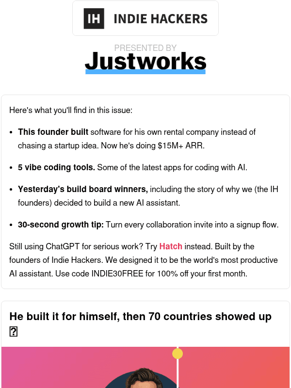 Newsletter preview: 🗞️ What's New: $15M+ ARR for rental company software, why we built Hatch, get rich from word-of-mouth