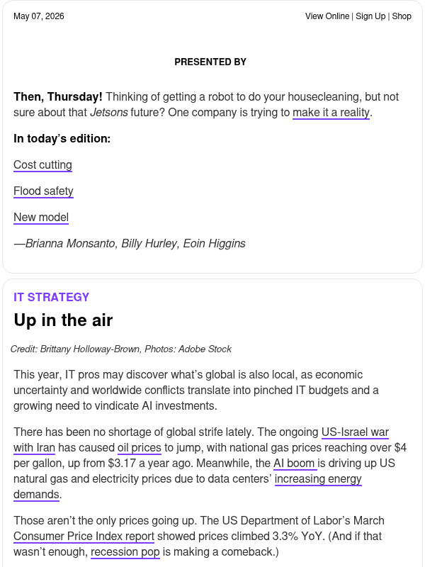 Newsletter preview: ☕️ Economic uncertainty hits IT budgets