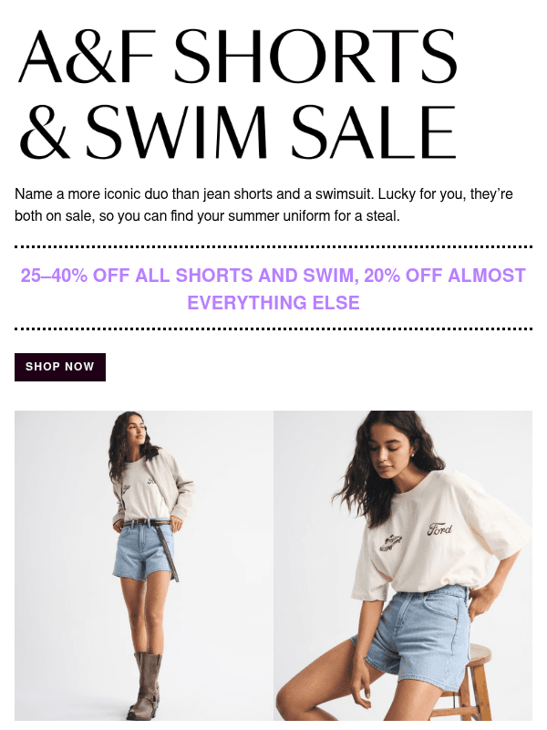 Newsletter preview: Prep for summer with Abercrombie & Fitch’s Shorts & Swim Sale
