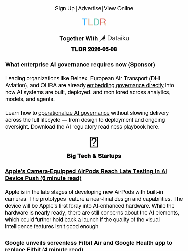 Newsletter preview: AirPod cameras 🎧, GPT-Realtime-2 🤖, Cloudflare's AI layoffs 💼