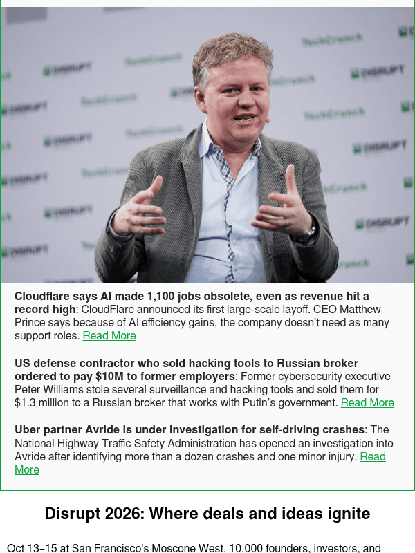 Newsletter preview: Cloudflare says AI made 1,100 jobs obsolete, even as revenue hit a record high