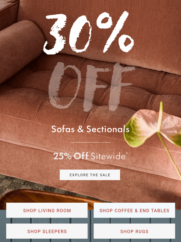 Newsletter preview: 👋 Say goodbye to 30% off sofas & sectionals