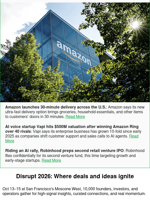 Newsletter preview: Amazon launches 30-minute delivery across the U.S.