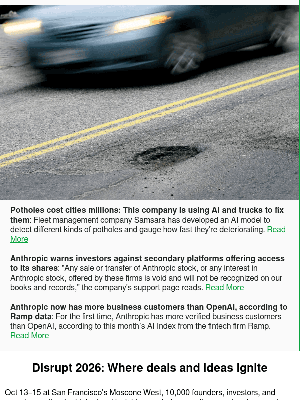 Newsletter preview: Potholes cost cities millions: This company is using AI and trucks to fix them