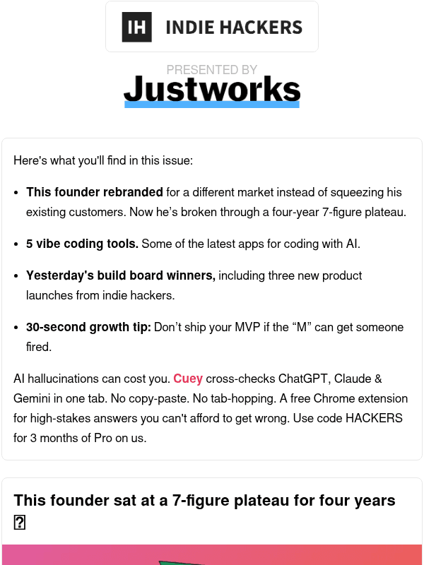 Newsletter preview: 🗞️ What's New: Breaking a 7-figure plateau, indie god-emperors, dangerous MVPs
