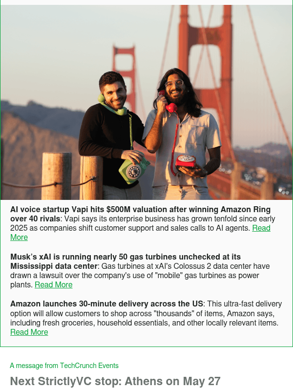 Newsletter preview: AI voice startup Vapi hits $500M valuation after winning Amazon Ring over 40 rivals