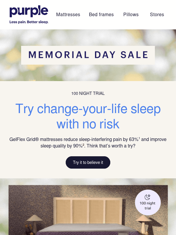 Newsletter preview: 100 nights to decide. Better sleep, no risk.
