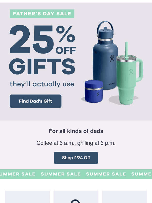 Newsletter preview: Cool gifts for Dad at 25% off.