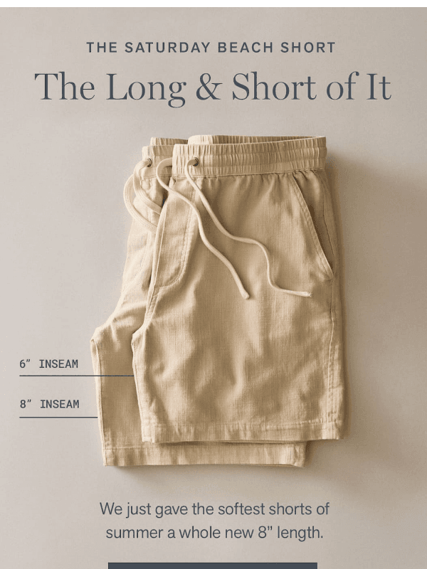 Newsletter preview: NEW! The 8" Saturday Beach Short