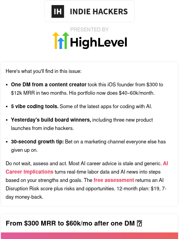 Newsletter preview: 🗞️ What's New: $60k/mo after 1 DM, adapting to AI, bet on unpopular marketing channels