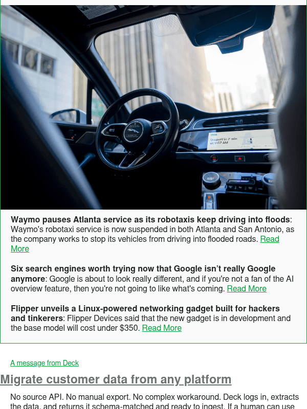 Newsletter preview: Waymo pauses Atlanta service as its robotaxis keep driving into floods
