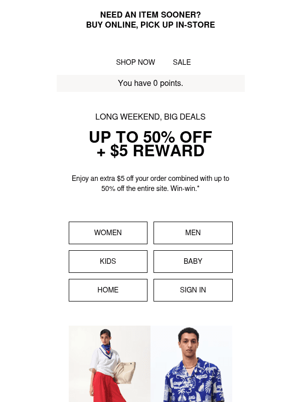 Newsletter preview: Just for you: $5 on top of up to 50% off