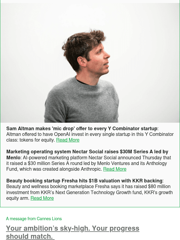 Newsletter preview: Sam Altman makes 'mic drop' offer to every Y Combinator startup
