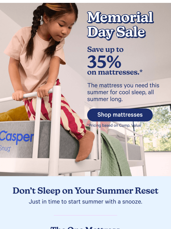 Newsletter preview: Memorial Day Weekend: Save up to 35% on mattresses