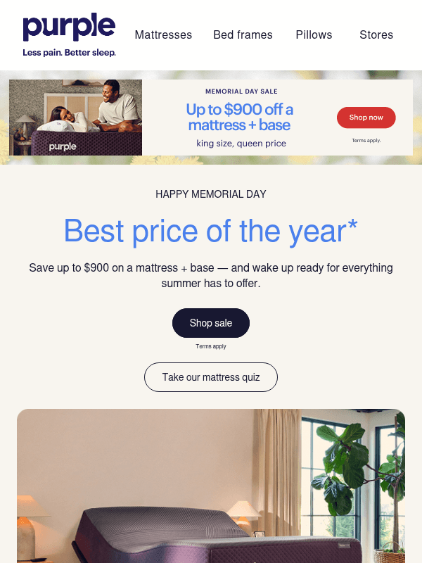 Newsletter preview: LIMITED TIME! Here’s up to $900 off a mattress + base.