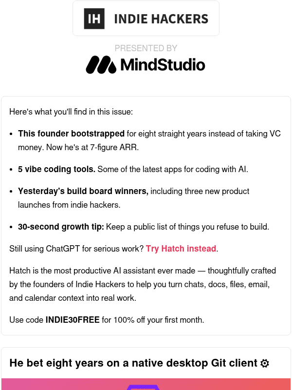 Newsletter preview: 🗞️ What's New: 7-figure ARR betting on Git, founder stats, refusing to build