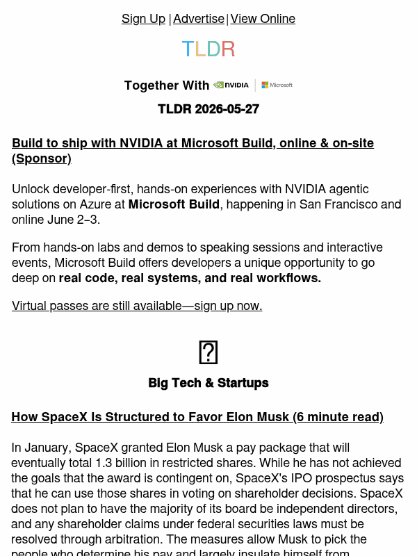 Newsletter preview: SpaceX governance 💼, Nasa picks Blue Origin 🚀, Chrome's built-in AI 🤖