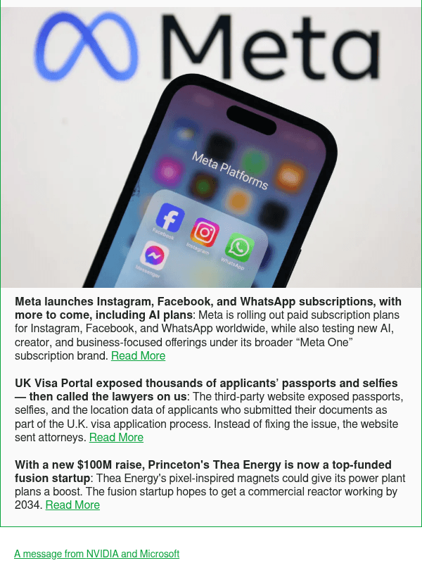 Newsletter preview: Meta launches Instagram, Facebook, and WhatsApp subscriptions, with more to come, including AI plans