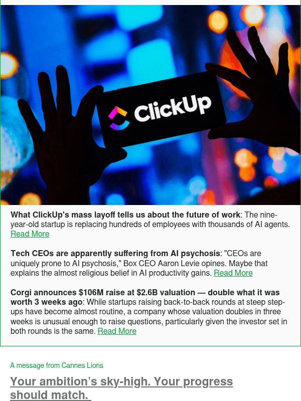 Newsletter preview: What ClickUp's mass layoff tells us about the future of work
