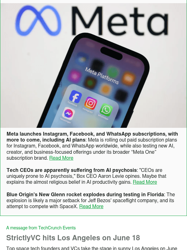 Newsletter preview: Meta launches Instagram, Facebook, and WhatsApp subscriptions, with more to come, including AI plans