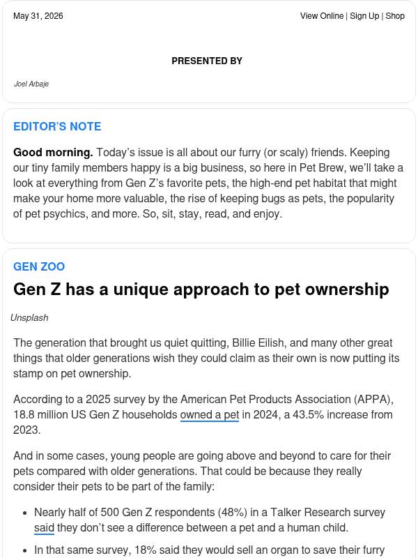 Newsletter preview: ☕ Pet Brew