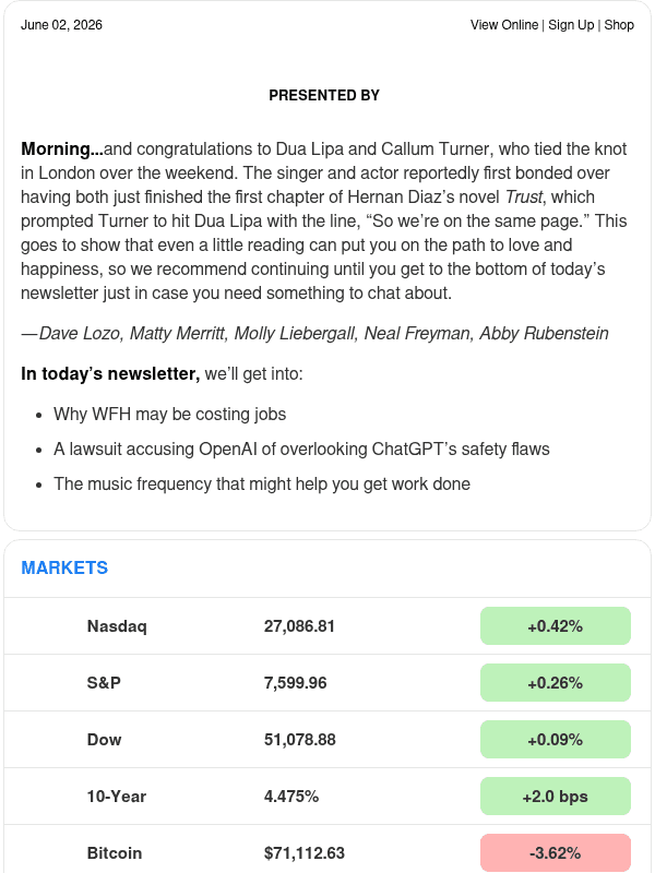 Newsletter preview: ☕️ Not working from home