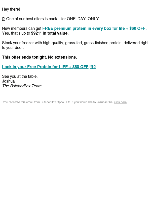 Newsletter preview: Today only! $60 OFF + Protein for LIFE 🤯