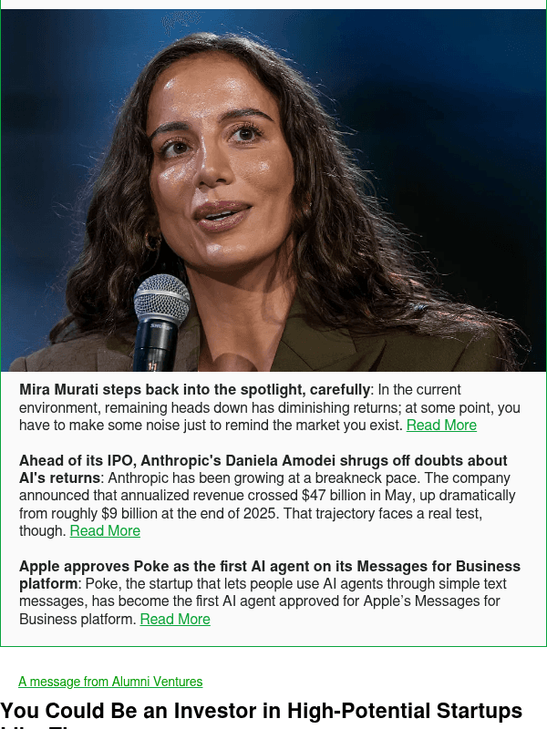 Newsletter preview: Mira Murati steps back into the spotlight, carefully