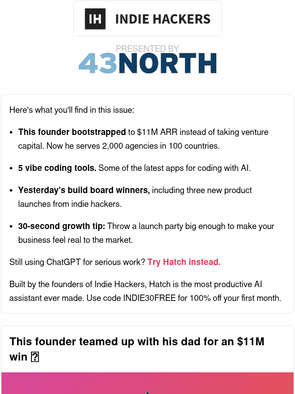 Newsletter preview: 🗞️ What's New: $11M ARR with Dad, launch party marketing, founders peak in their 40s?