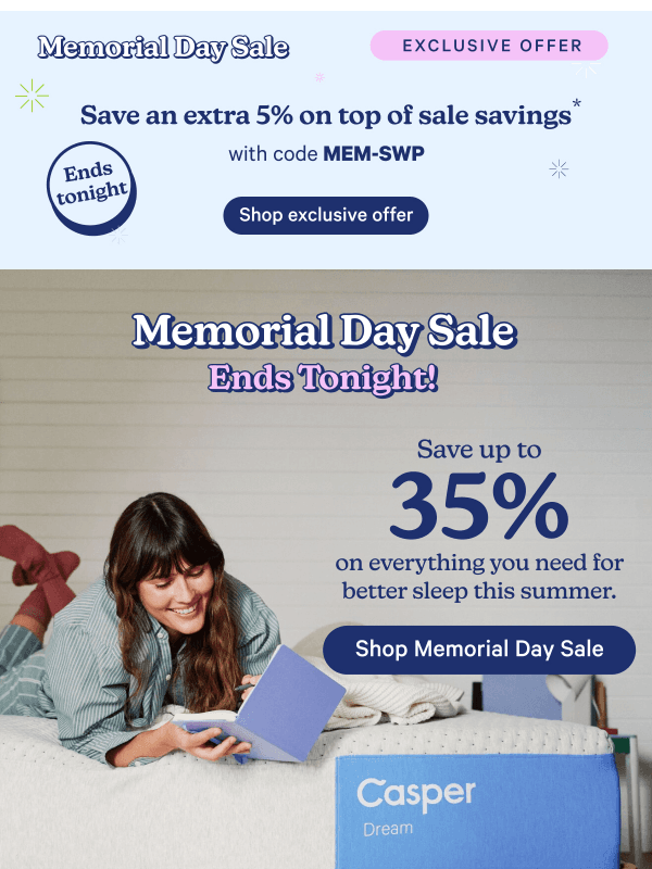 Newsletter preview: Ends tonight: Your exclusive Memorial Day savings.