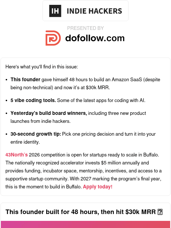 Newsletter preview: 🗞️ What's New: Non-technical to $30k MRR, zero-fee growth, "manual thinking" reps