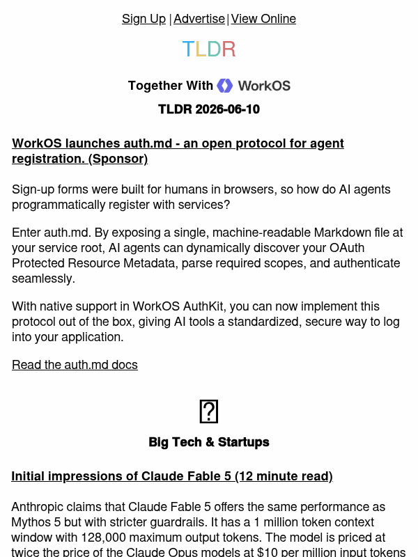 Newsletter preview: Claude Fable 🤖, SpaceX AI1 🛰️, Apple container 👨‍💻