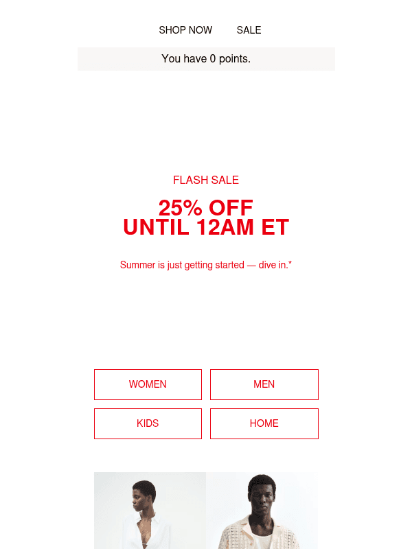 25% off flash sale starts now