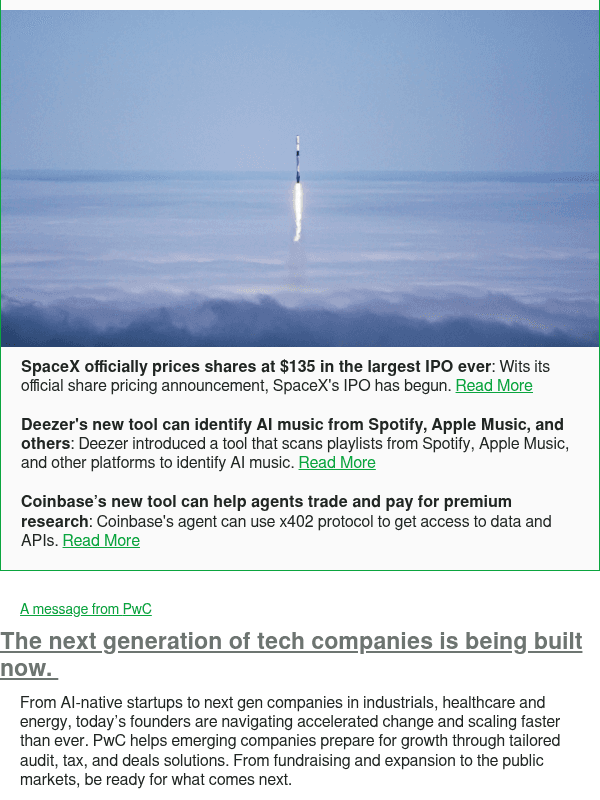 Newsletter preview: SpaceX officially prices shares at $135 in the largest IPO ever