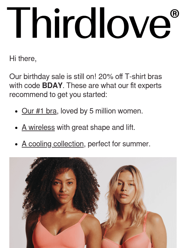 Newsletter preview: 20% off T-shirt bras!