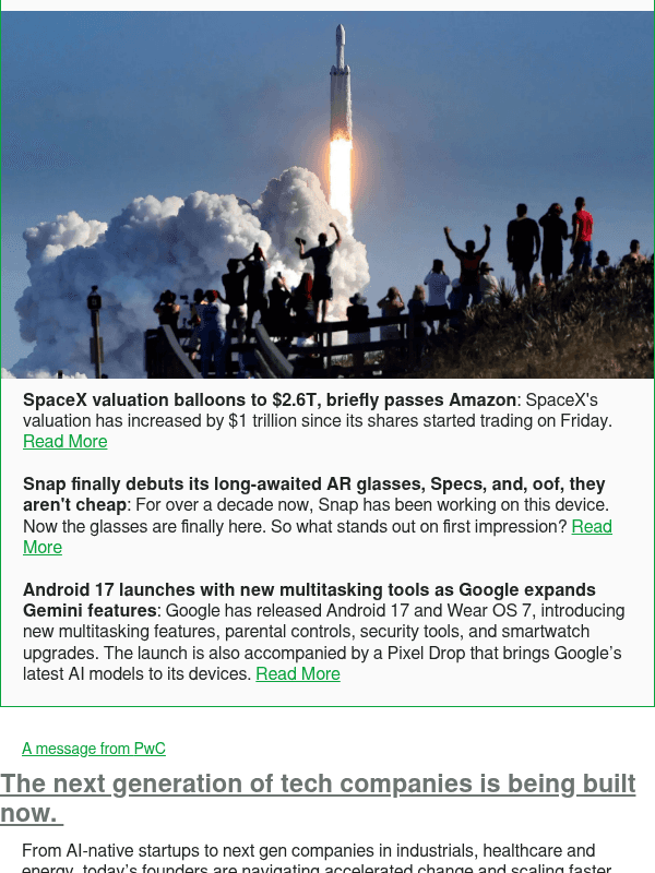 Newsletter preview: SpaceX valuation balloons to $2.6T, briefly passes Amazon