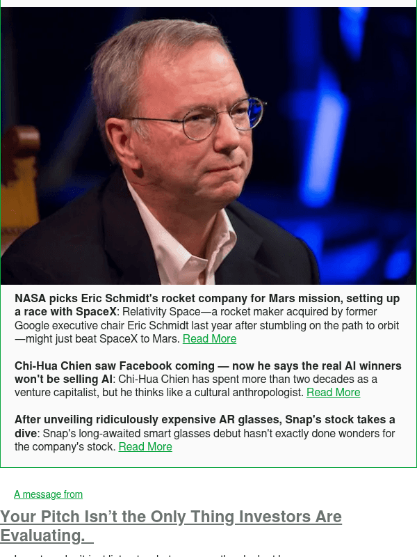 Newsletter preview: NASA picks Eric Schmidt's rocket company for Mars mission, setting up a race with SpaceX