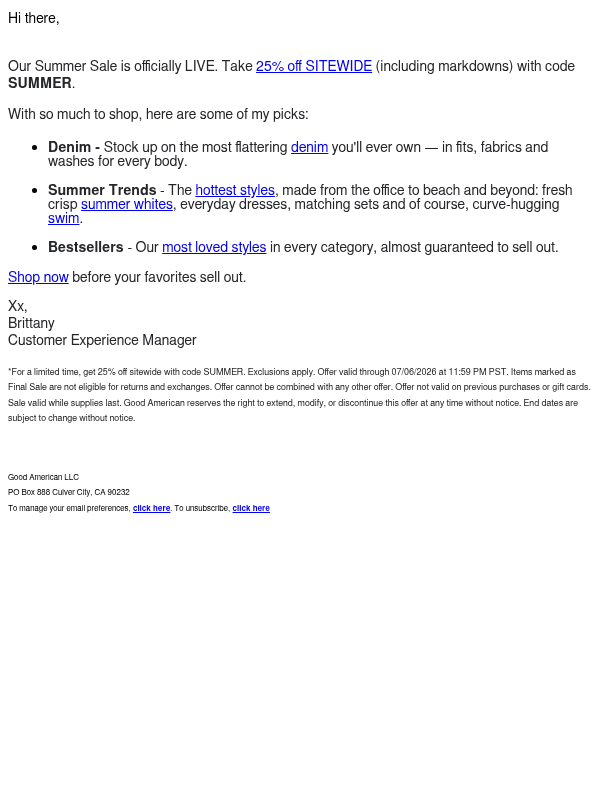 Newsletter preview: Summer Sale is ON: 25% Off SITEWIDE