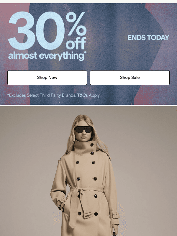 Newsletter preview: Ends Today: 30% Off Almost Everything