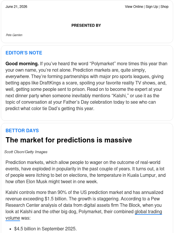 Newsletter preview: ☕ Prediction Markets Brew