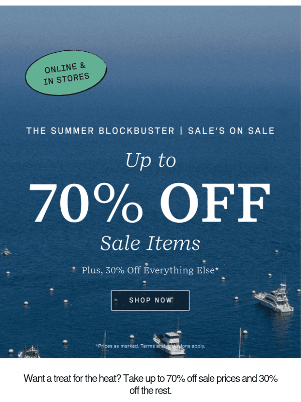 Newsletter preview: Up to 70% Off Sale Styles Is in Effect