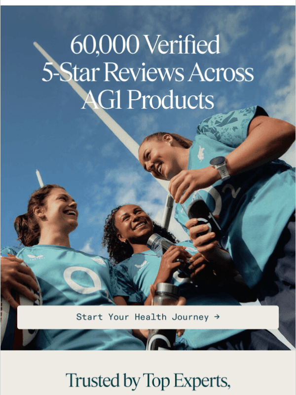 Newsletter preview: 60,000+ verified 5-star reviews for AG1 products