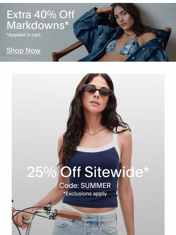Newsletter preview: 25% off denim, dresses, shorts & more